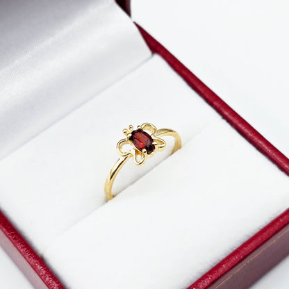 10K Yellow Gold Butterfly Baby Ring With 5x3mm Oval Genuine Gemstone, Ring For Baby, Gift For Baby, Kids Gemstone Ring, Child Gold Ring