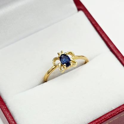 10K Yellow Gold Butterfly Baby Ring With 5x3mm Oval Genuine Gemstone, Ring For Baby, Gift For Baby, Kids Gemstone Ring, Child Gold Ring