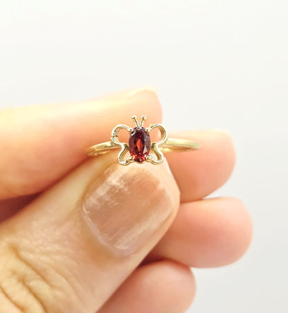 10K Yellow Gold Butterfly Baby Ring With 5x3mm Oval Genuine Gemstone, Ring For Baby, Gift For Baby, Kids Gemstone Ring, Child Gold Ring