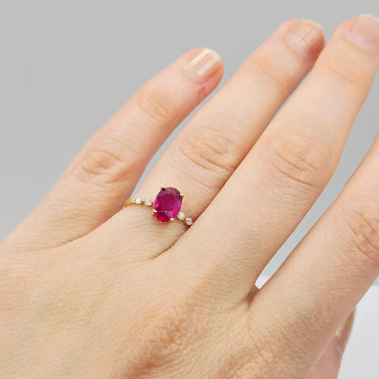 10K Gold Genuine Gemstone 8x6mm Ring with Diamonds, Oval Gemstone Promise Ring, Handmade Birthstone Ring for Her, Minimalist Fine Jewellery