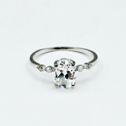 10K Gold Genuine Gemstone 8x6mm Ring with Diamonds, Oval Gemstone Promise Ring, Handmade Birthstone Ring for Her, Minimalist Fine Jewellery