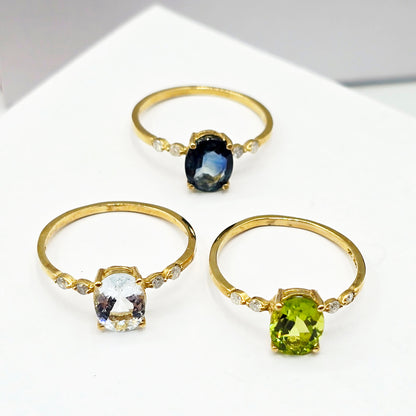 10K Gold Genuine Gemstone 8x6mm Ring with Diamonds, Oval Gemstone Promise Ring, Handmade Birthstone Ring for Her, Minimalist Fine Jewellery
