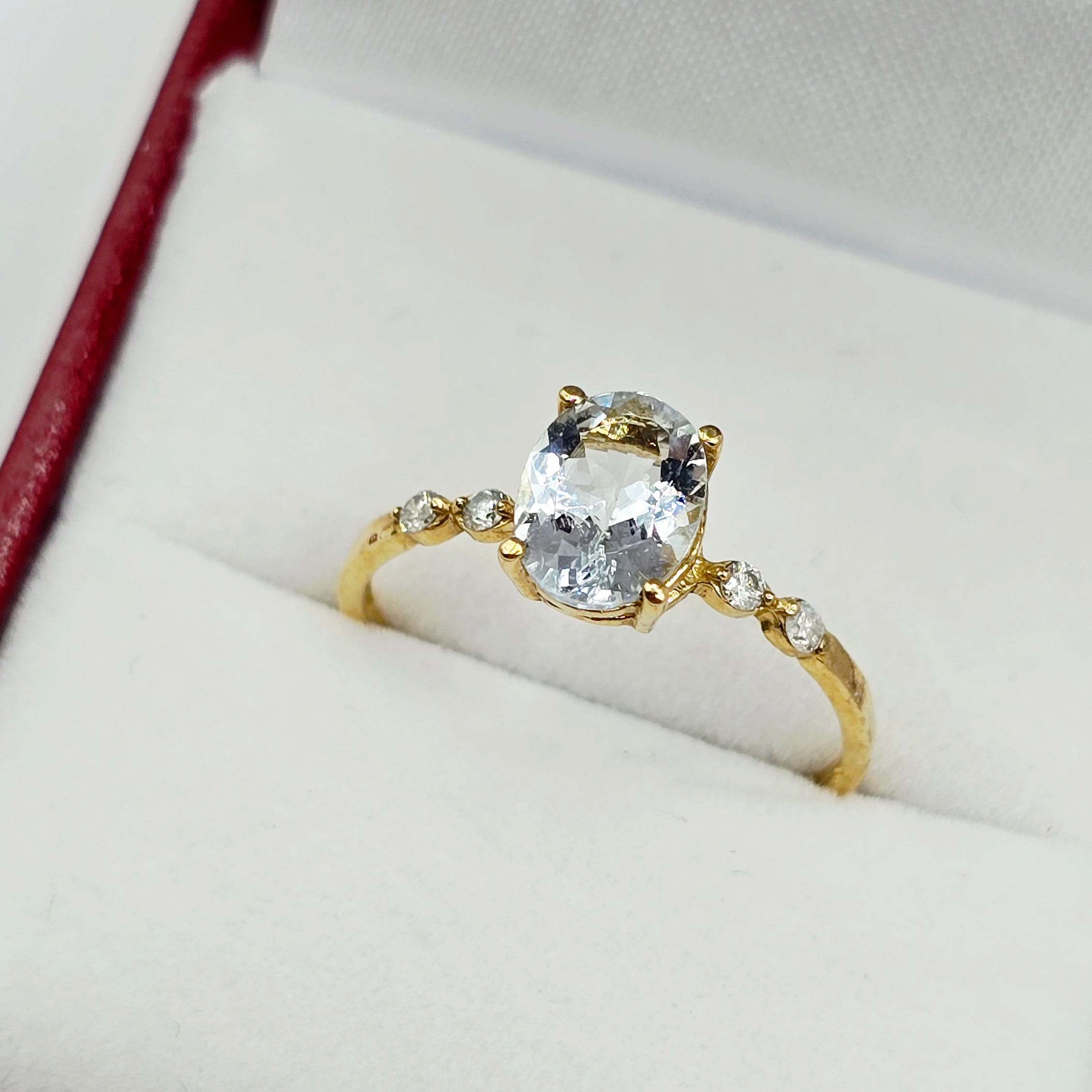 10K Gold Genuine Gemstone 8x6mm Ring with Diamonds, Oval Gemstone Promise Ring, Handmade Birthstone Ring for Her, Minimalist Fine Jewellery