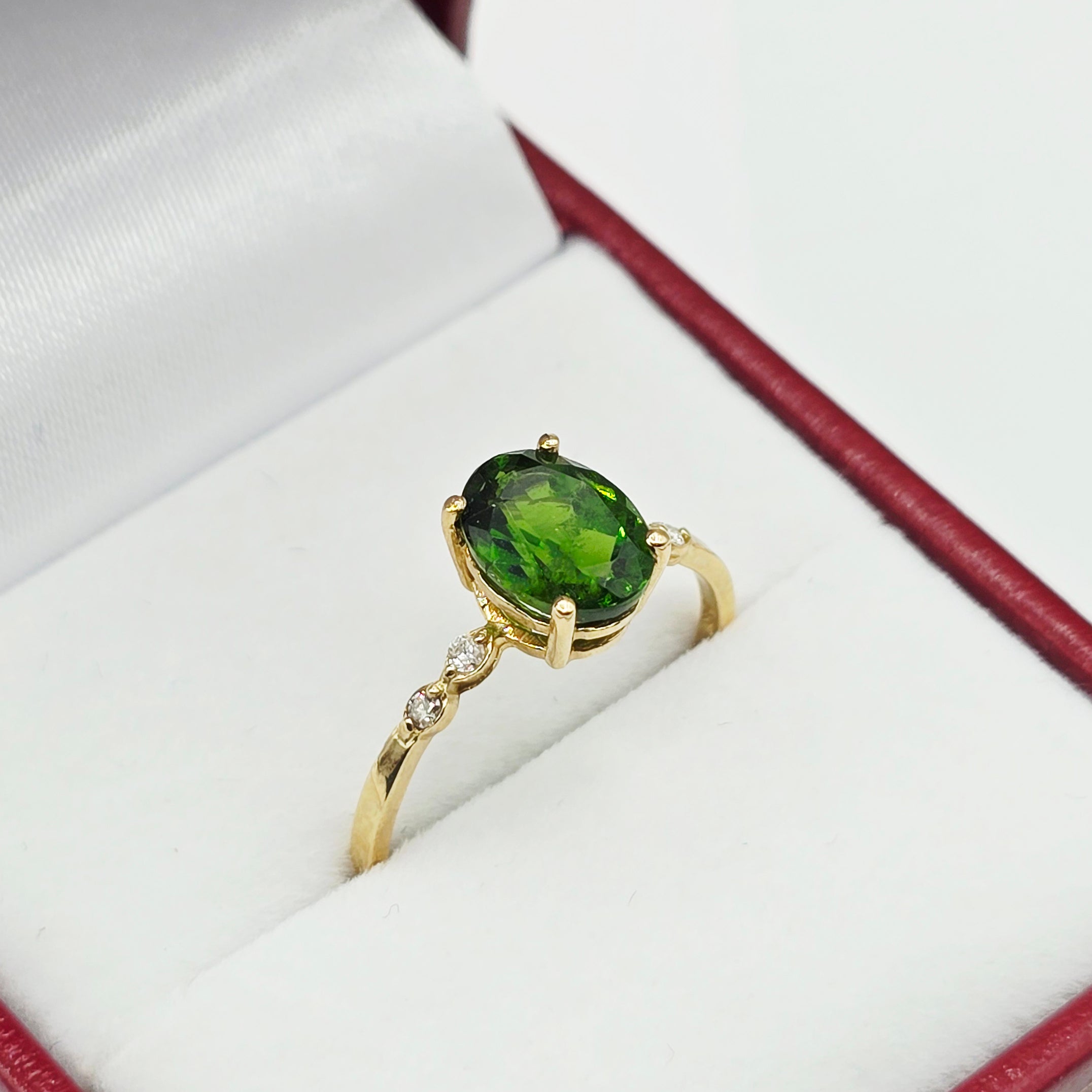10K Gold Genuine Gemstone 8x6mm Ring with Diamonds, Oval Gemstone Promise Ring, Handmade Birthstone Ring for Her, Minimalist Fine Jewellery