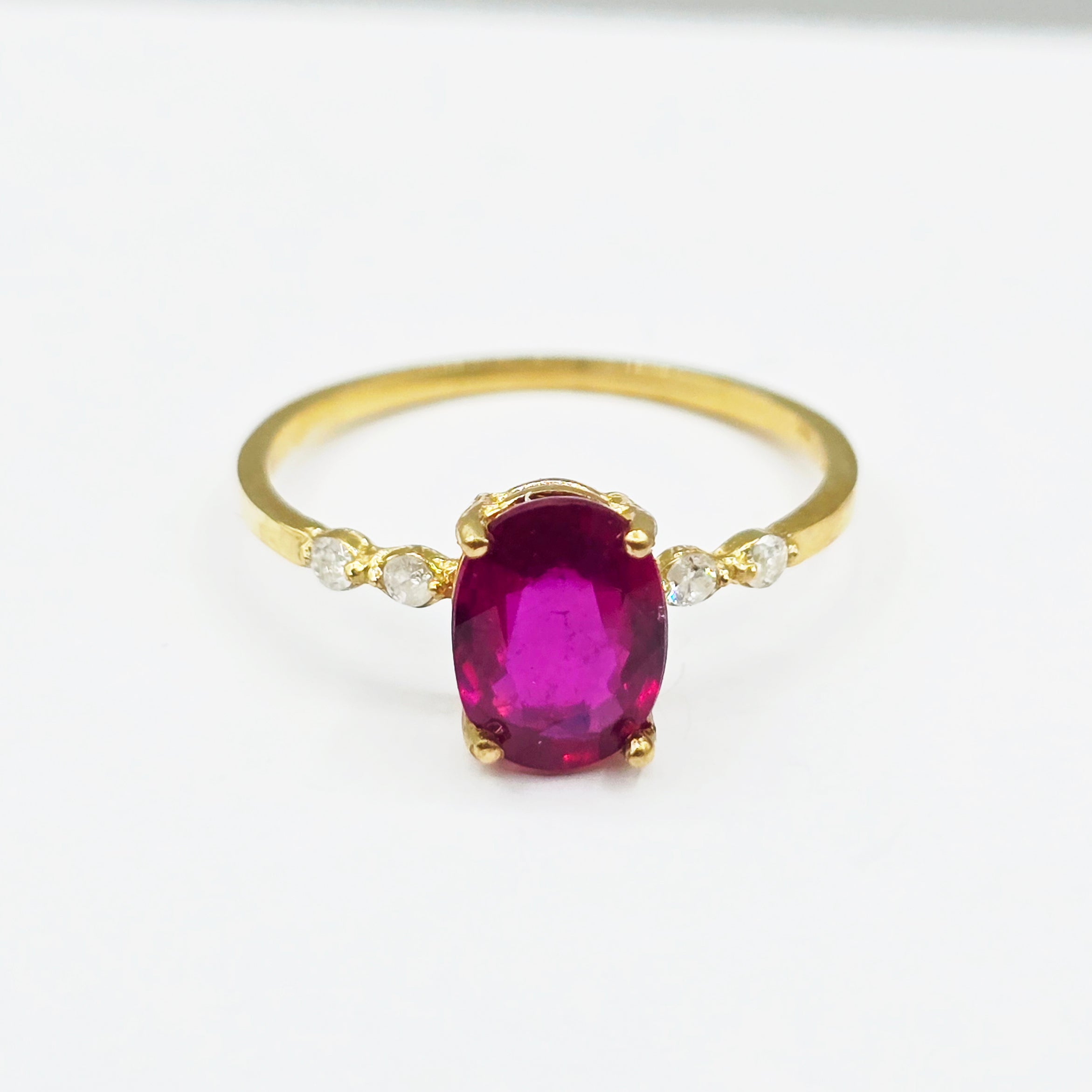 10K Gold Genuine Gemstone 8x6mm Ring with Diamonds, Oval Gemstone Promise Ring, Handmade Birthstone Ring for Her, Minimalist Fine Jewellery