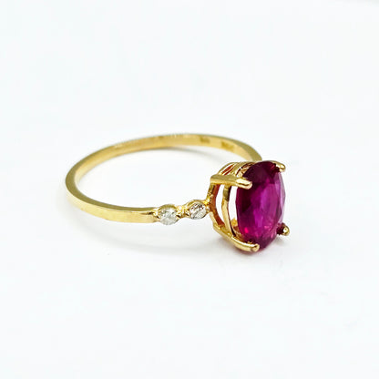10K Gold Genuine Gemstone 8x6mm Ring with Diamonds, Oval Gemstone Promise Ring, Handmade Birthstone Ring for Her, Minimalist Fine Jewellery