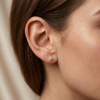 14K Solid Gold Lab Grown Diamond Stud Earrings, Round Brilliant, White or Yellow Gold