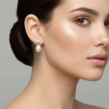Gold Freshwater Pearl Drop Earrings, 14K Yellow Gold Studs, Bridesmaid Gift
