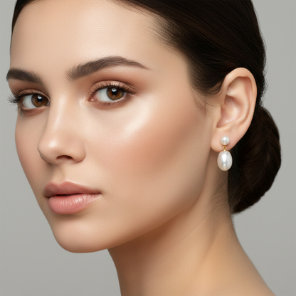 Gold Freshwater Pearl Drop Earrings, 14K Yellow Gold Studs, Bridesmaid Gift