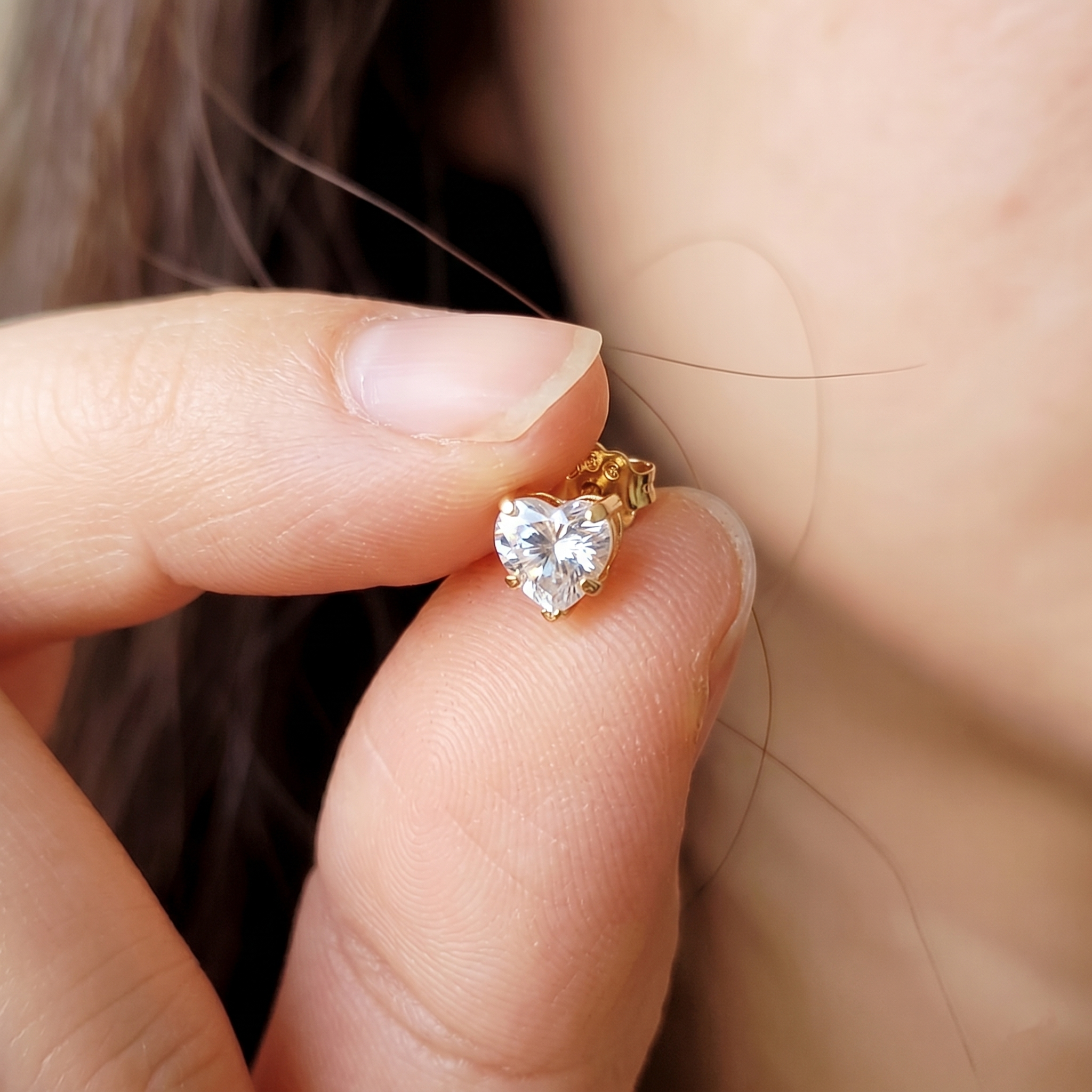 9K Yellow Gold Heart Stud Earrings | Cubic Zirconia