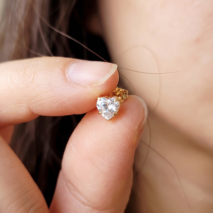 9K Yellow Gold Heart Stud Earrings | Cubic Zirconia