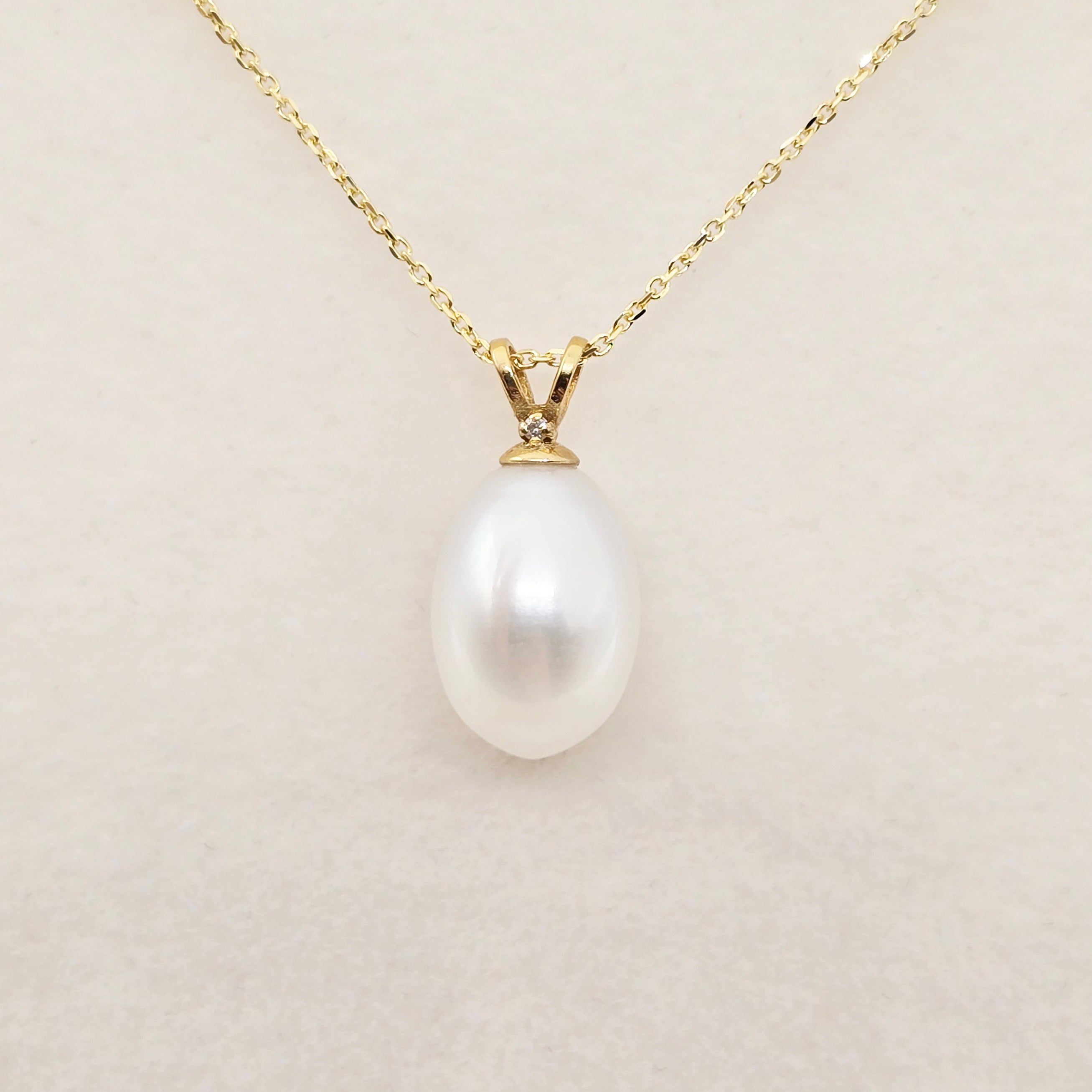 14K Yellow Gold Pearl Pendant Necklace, Diamond Accent, June Birthstone