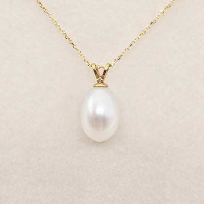 14K Yellow Gold Pearl Pendant Necklace, Diamond Accent, June Birthstone