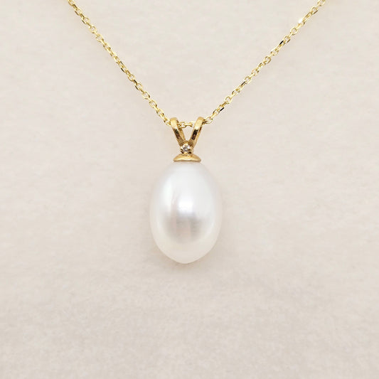 14K Yellow Gold Pearl Pendant Necklace, Diamond Accent, June Birthstone