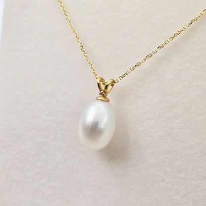 14K Yellow Gold Pearl Pendant Necklace, Diamond Accent, June Birthstone