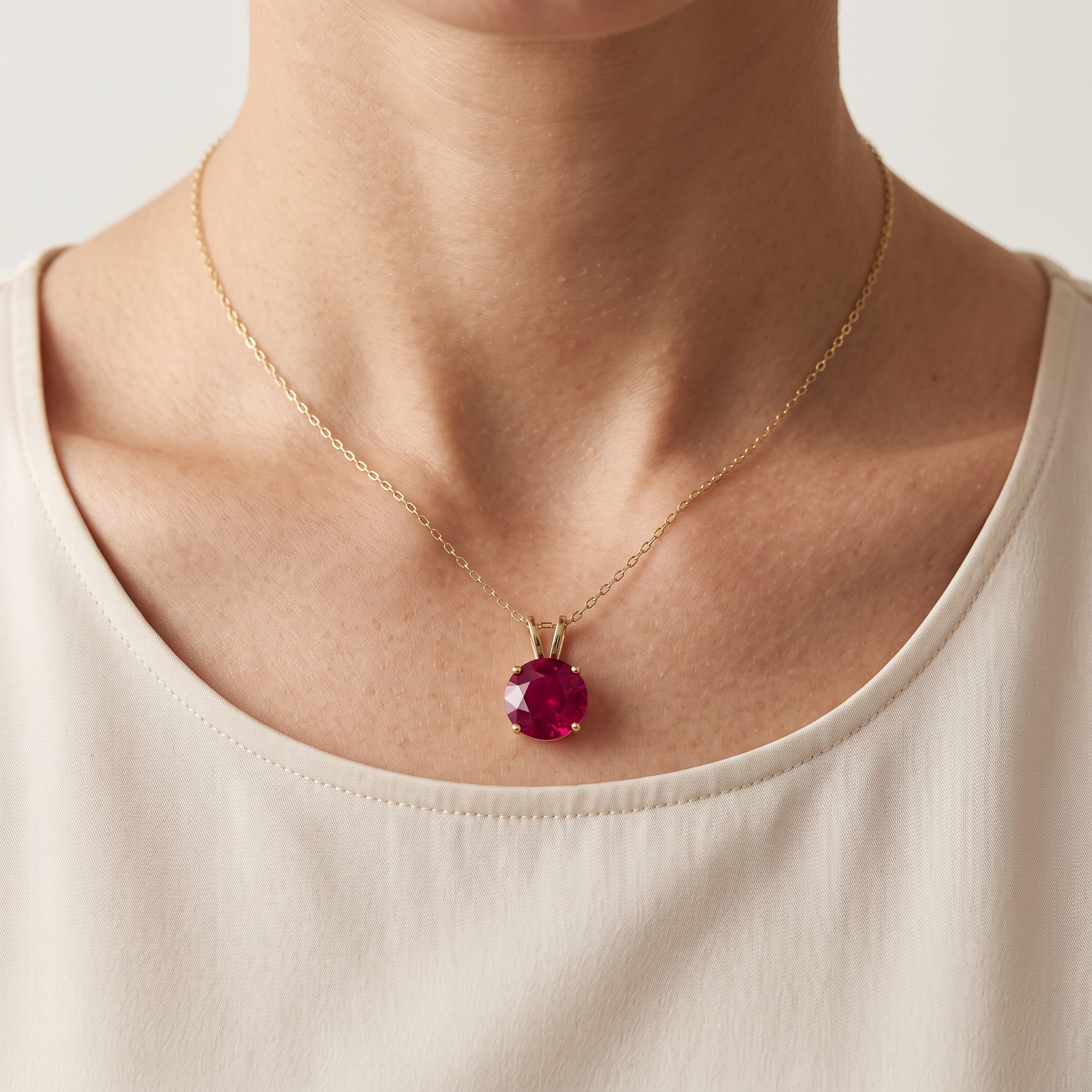 10K Yellow Gold Ruby Pendant, Handmade July Birthstone 8x8mm Necklace
