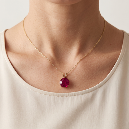 10K Yellow Gold Ruby Pendant, Handmade July Birthstone 8x8mm Necklace