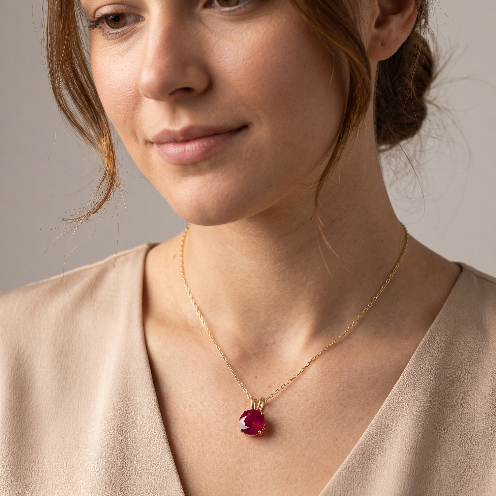10K Yellow Gold Ruby Pendant, Handmade July Birthstone 8x8mm Necklace