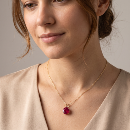 10K Yellow Gold Ruby Pendant, Handmade July Birthstone 8x8mm Necklace