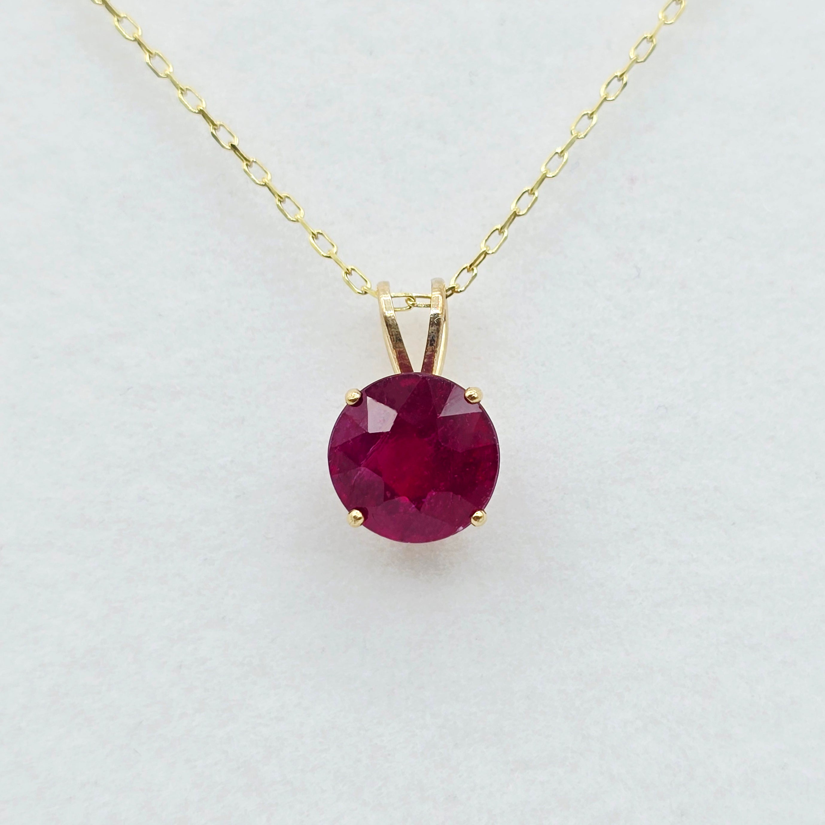 Gold Ruby Pendant Necklace, 10K Yellow Gold Ruby 8x8mm Pendant, Birthstone Necklace, Handmade Pendant, Birthday Gift, July Birthstone