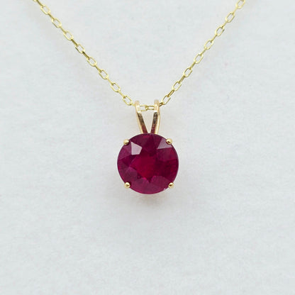 Gold Ruby Pendant Necklace, 10K Yellow Gold Ruby 8x8mm Pendant, Birthstone Necklace, Handmade Pendant, Birthday Gift, July Birthstone