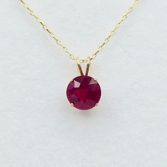 Gold Ruby Pendant Necklace, 10K Yellow Gold Ruby 8x8mm Pendant, Birthstone Necklace, Handmade Pendant, Birthday Gift, July Birthstone