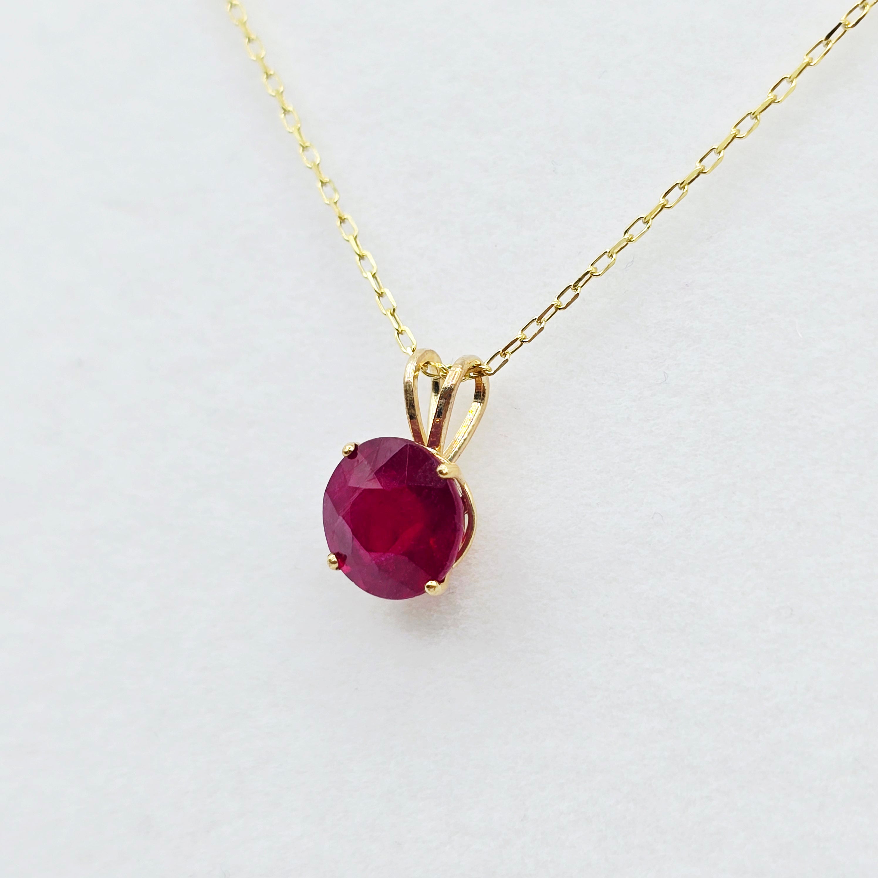 Gold Ruby Pendant Necklace, 10K Yellow Gold Ruby 8x8mm Pendant, Birthstone Necklace, Handmade Pendant, Birthday Gift, July Birthstone