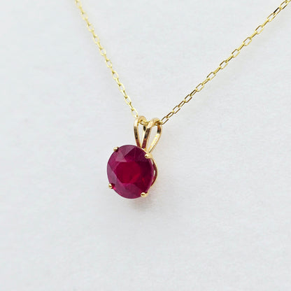 Gold Ruby Pendant Necklace, 10K Yellow Gold Ruby 8x8mm Pendant, Birthstone Necklace, Handmade Pendant, Birthday Gift, July Birthstone
