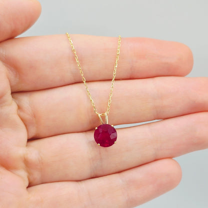 Gold Ruby Pendant Necklace, 10K Yellow Gold Ruby 8x8mm Pendant, Birthstone Necklace, Handmade Pendant, Birthday Gift, July Birthstone