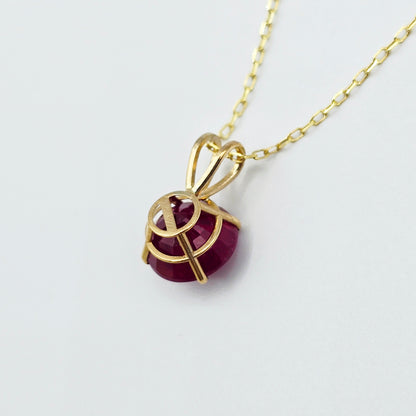 Gold Ruby Pendant Necklace, 10K Yellow Gold Ruby 8x8mm Pendant, Birthstone Necklace, Handmade Pendant, Birthday Gift, July Birthstone