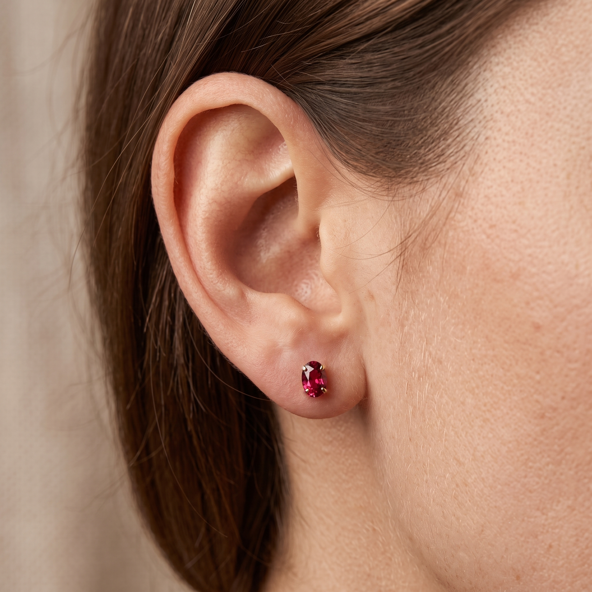 10K Yellow Gold Garnet Stud Earrings, Genuine Garnet 6x4mm Earrings, Solid Gold Gift for Her