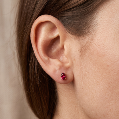 10K Yellow Gold Garnet Stud Earrings, Genuine Garnet 6x4mm Earrings, Solid Gold Gift for Her