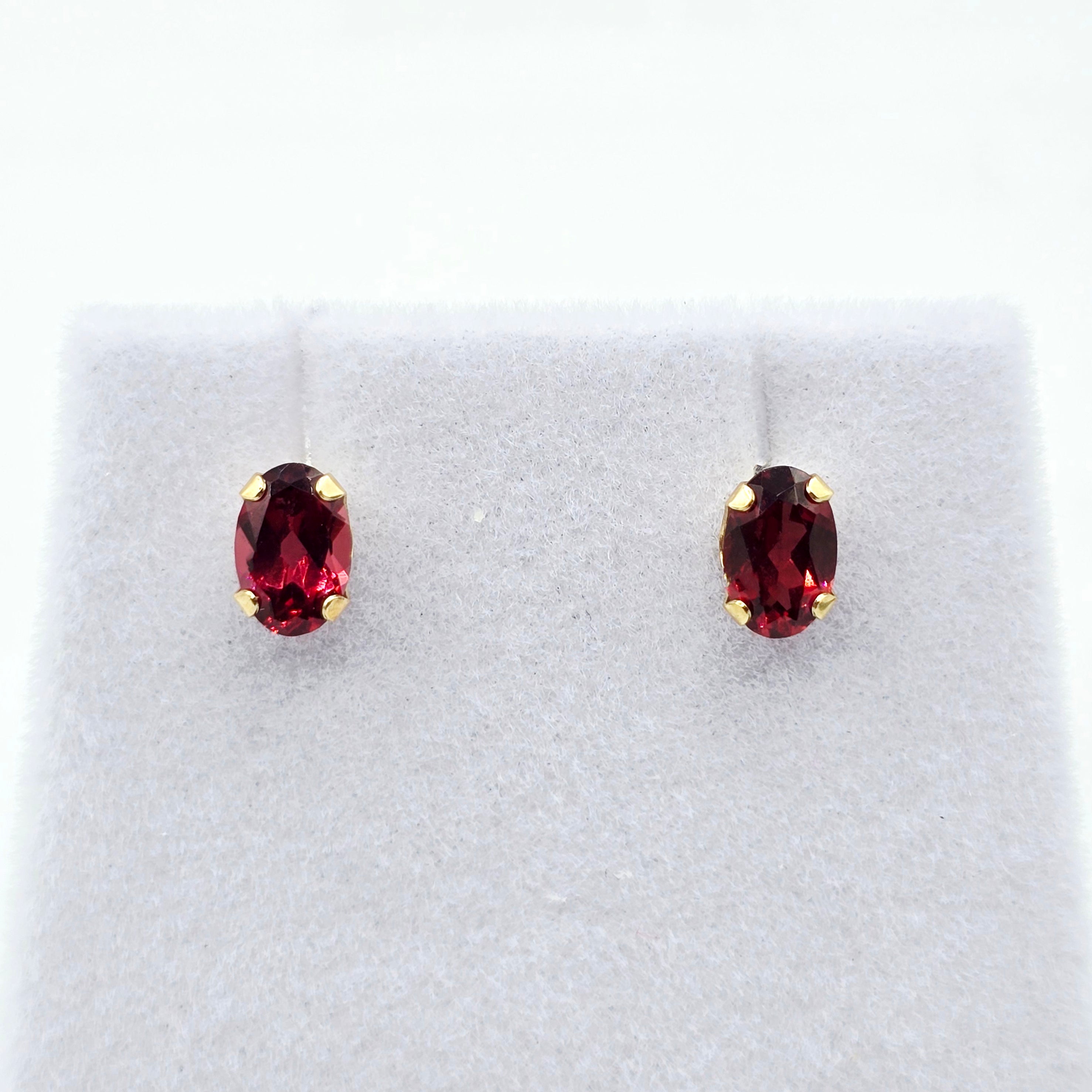 Gold Garnet Stud Earrings, 10K Yellow Gold Genuine Garnet 6x4mm Stud Earrings, January Birthstone, Garnet Jewelry, Garnet Earrings