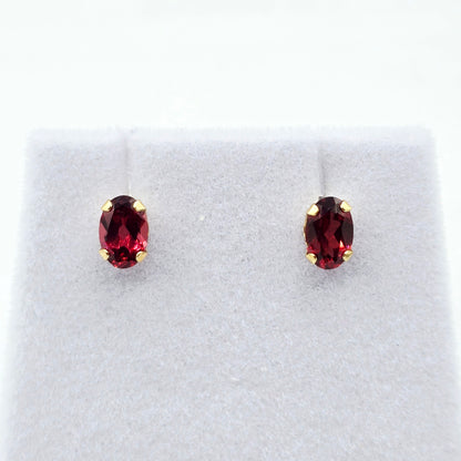 Gold Garnet Stud Earrings, 10K Yellow Gold Genuine Garnet 6x4mm Stud Earrings, January Birthstone, Garnet Jewelry, Garnet Earrings