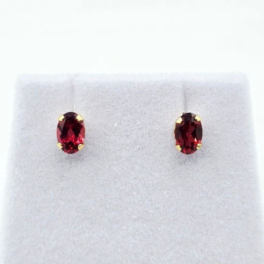 Gold Garnet Stud Earrings, 10K Yellow Gold Genuine Garnet 6x4mm Stud Earrings, January Birthstone, Garnet Jewelry, Garnet Earrings