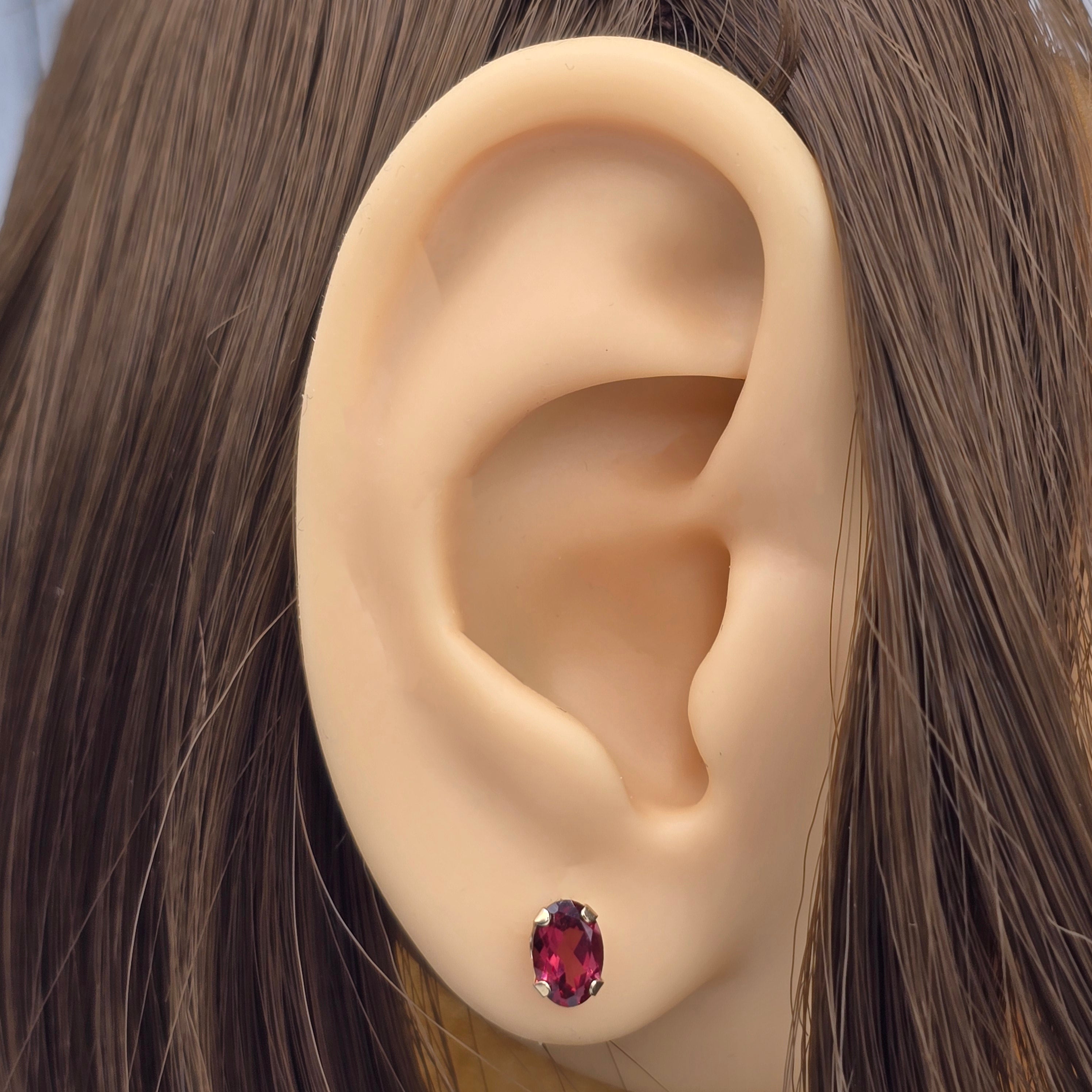 Gold Garnet Stud Earrings, 10K Yellow Gold Genuine Garnet 6x4mm Stud Earrings, January Birthstone, Garnet Jewelry, Garnet Earrings
