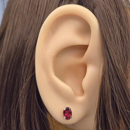 Gold Garnet Stud Earrings, 10K Yellow Gold Genuine Garnet 6x4mm Stud Earrings, January Birthstone, Garnet Jewelry, Garnet Earrings