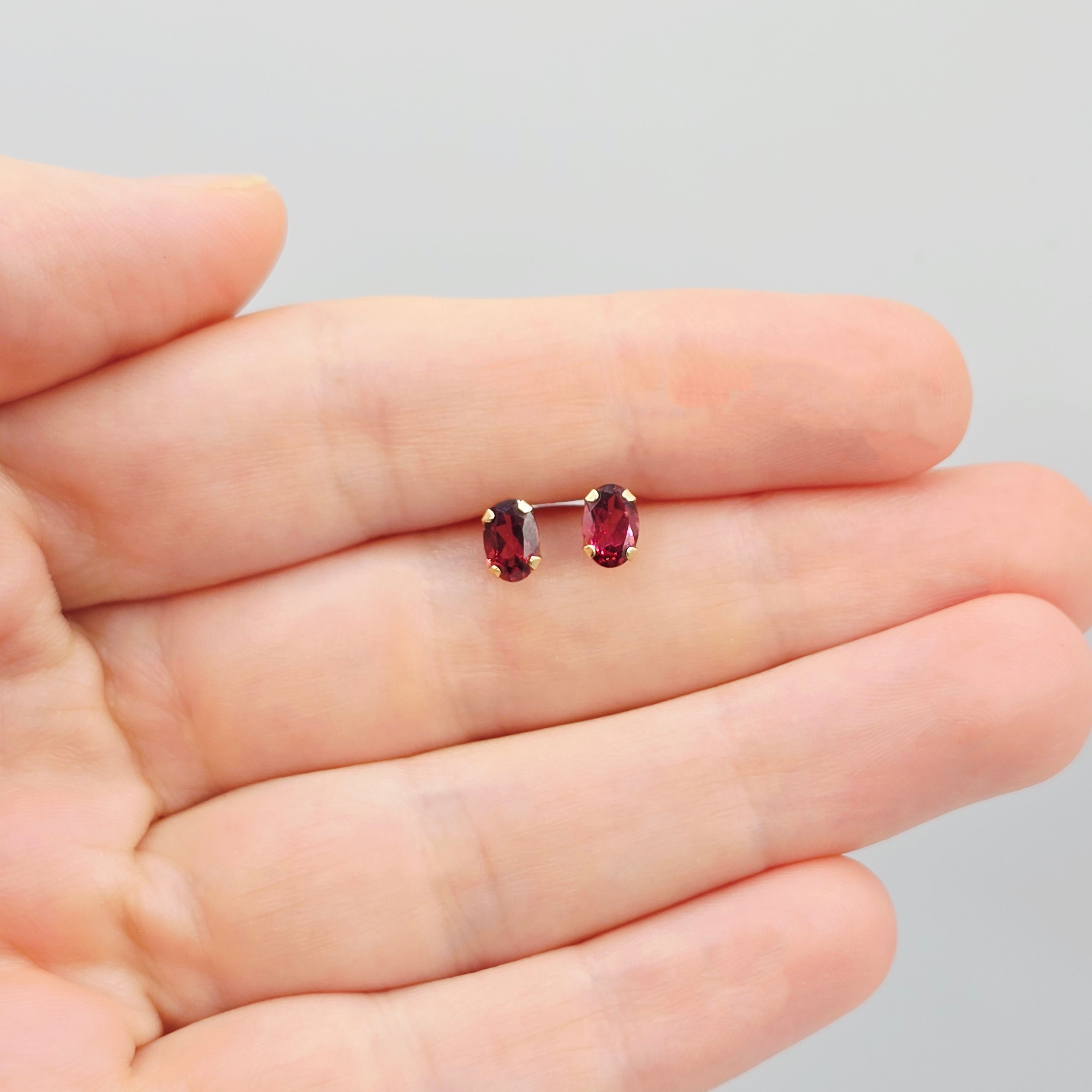 Gold Garnet Stud Earrings, 10K Yellow Gold Genuine Garnet 6x4mm Stud Earrings, January Birthstone, Garnet Jewelry, Garnet Earrings