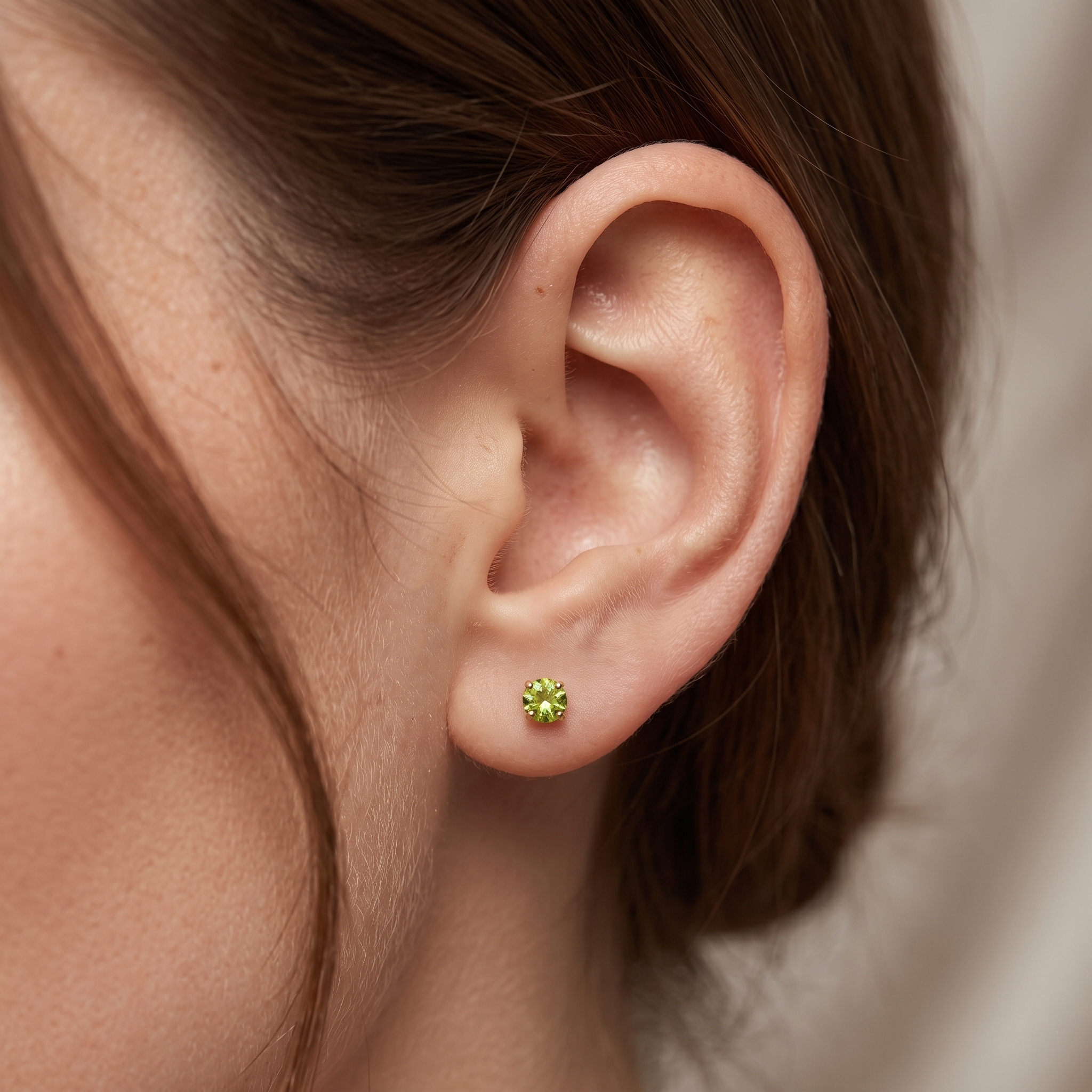 14K Yellow Gold Peridot Stud Earrings, Genuine Peridot Earrings, August Birthstone Earrings, Minimalist Gold Earrings, Gift for Her