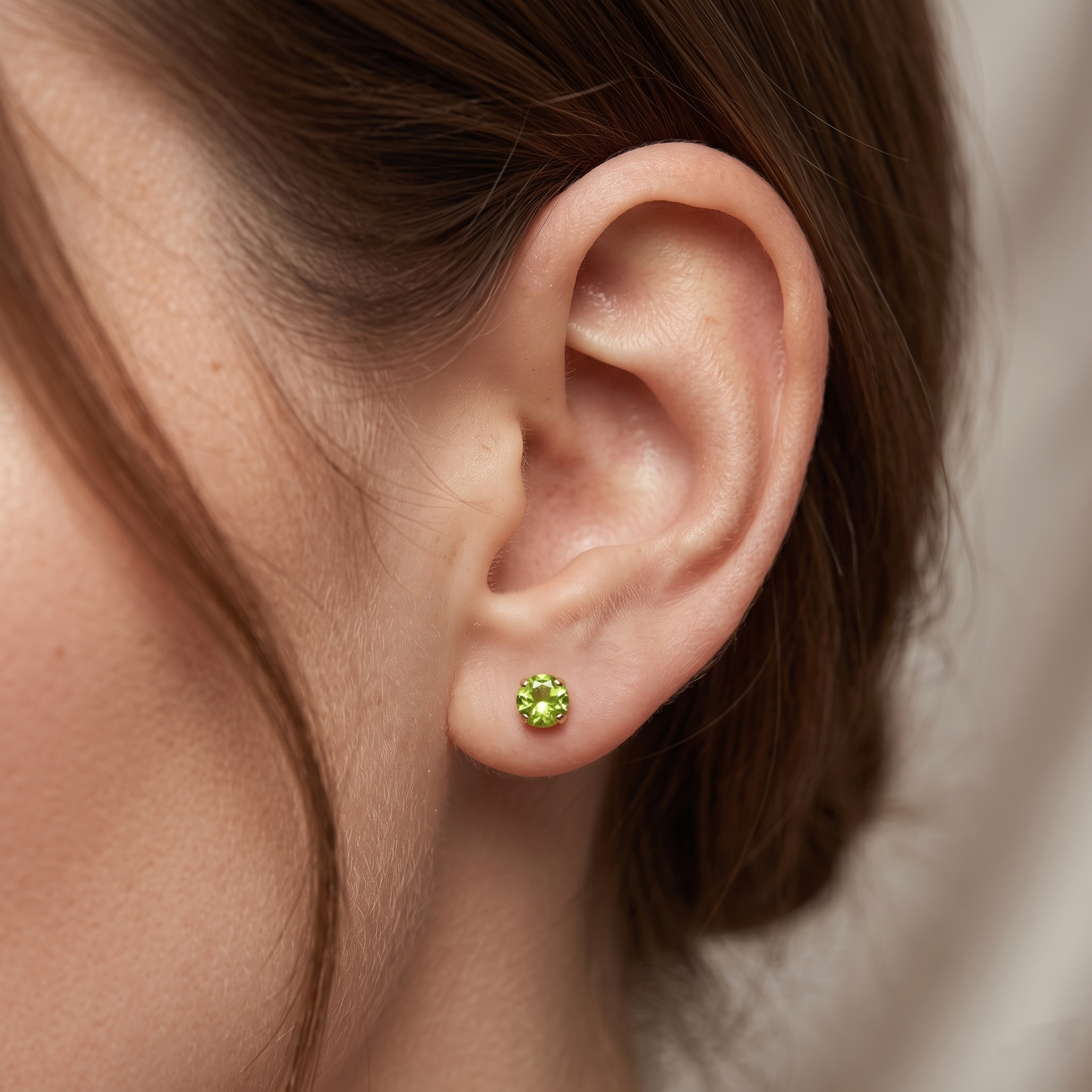 14K Yellow Gold Peridot Stud Earrings, Genuine Peridot Earrings, August Birthstone Earrings, Minimalist Gold Earrings, Gift for Her