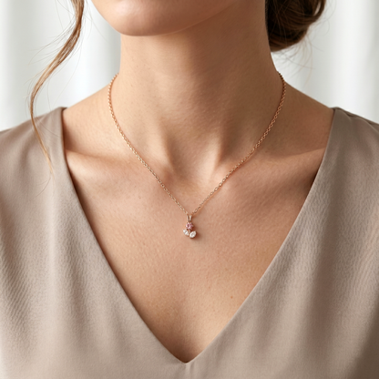 10K Yellow Gold Pink Cubic Zirconia Flower Pendant