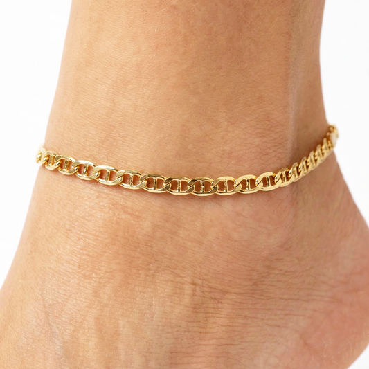 10k Yellow Gold Mariner Anklet, Dainty Nautical Chain