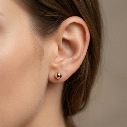 14K Yellow Gold Ball Stud Earrings, 6mm Dainty Gold Studs