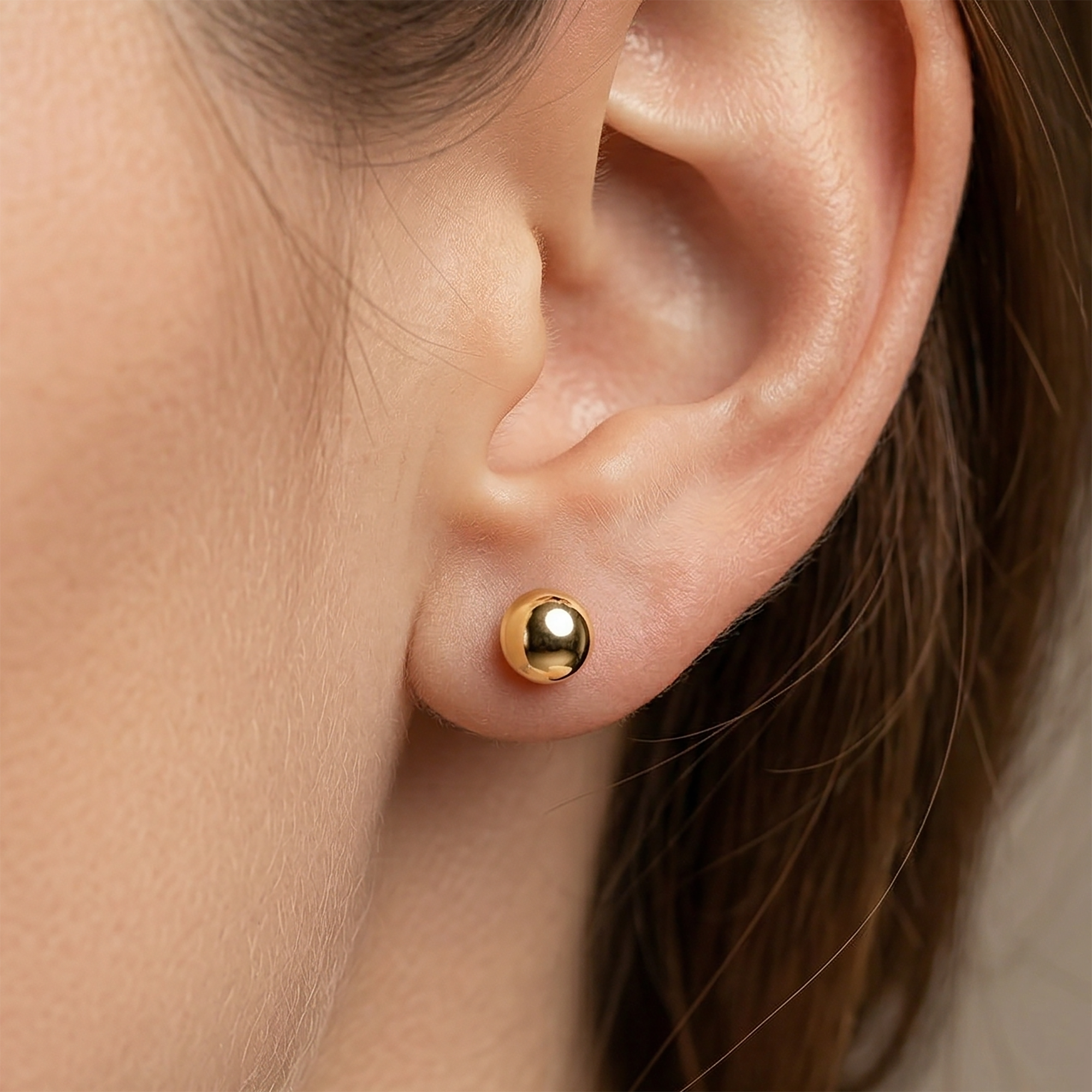 14K Yellow Gold Ball Stud Earrings, 6mm Dainty Gold Studs