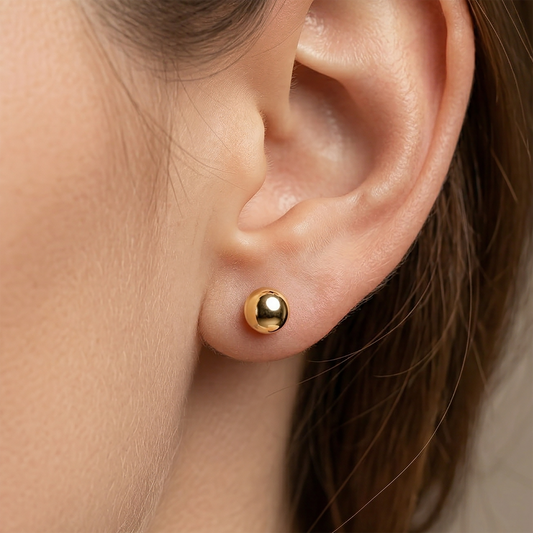 14K Yellow Gold Ball Stud Earrings, 6mm Dainty Gold Studs