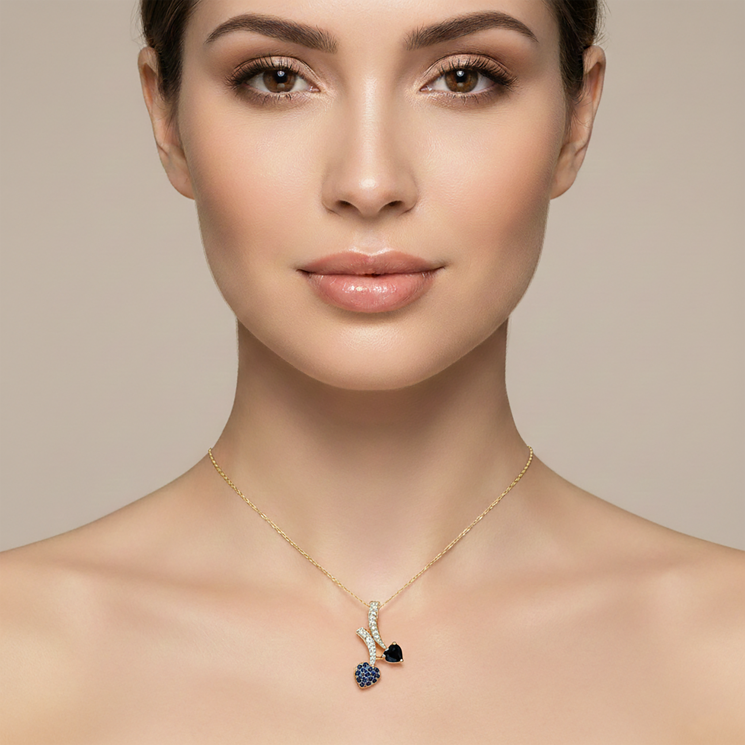 10K Yellow Gold Blue Sapphire Heart Pendant Necklace, September Birthstone Sapphire