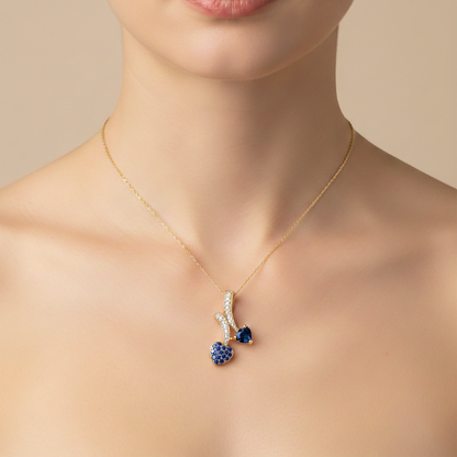 10K Yellow Gold Blue Sapphire Heart Pendant Necklace, September Birthstone Sapphire