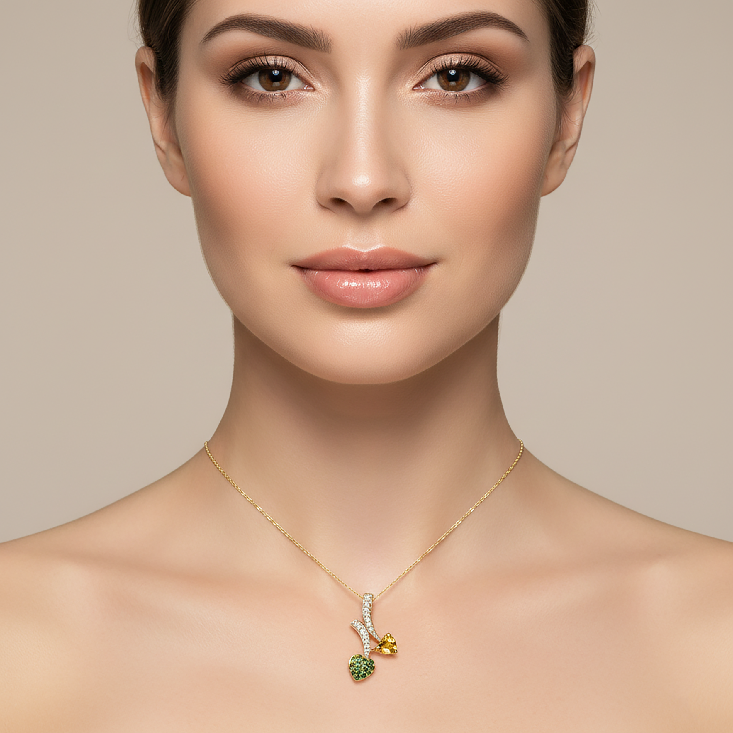 10K Gold Tsavorite Sapphire Heart Pendant | Yellow & White Sapphires