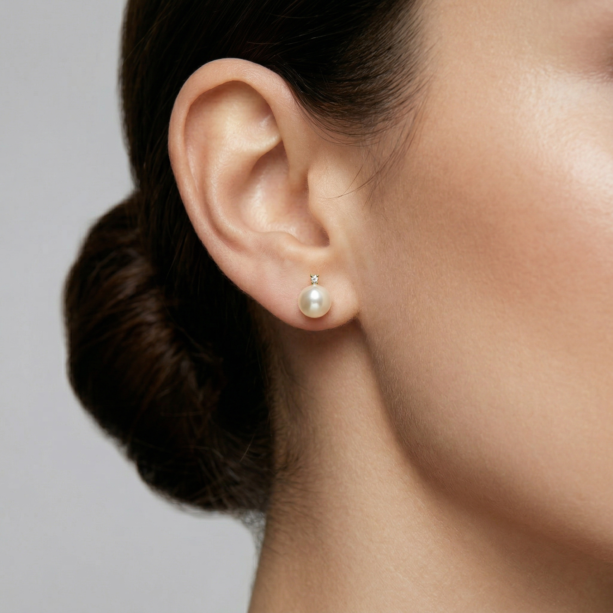 14K Gold Cultured Pearl Earrings with Diamond, June Birthstone