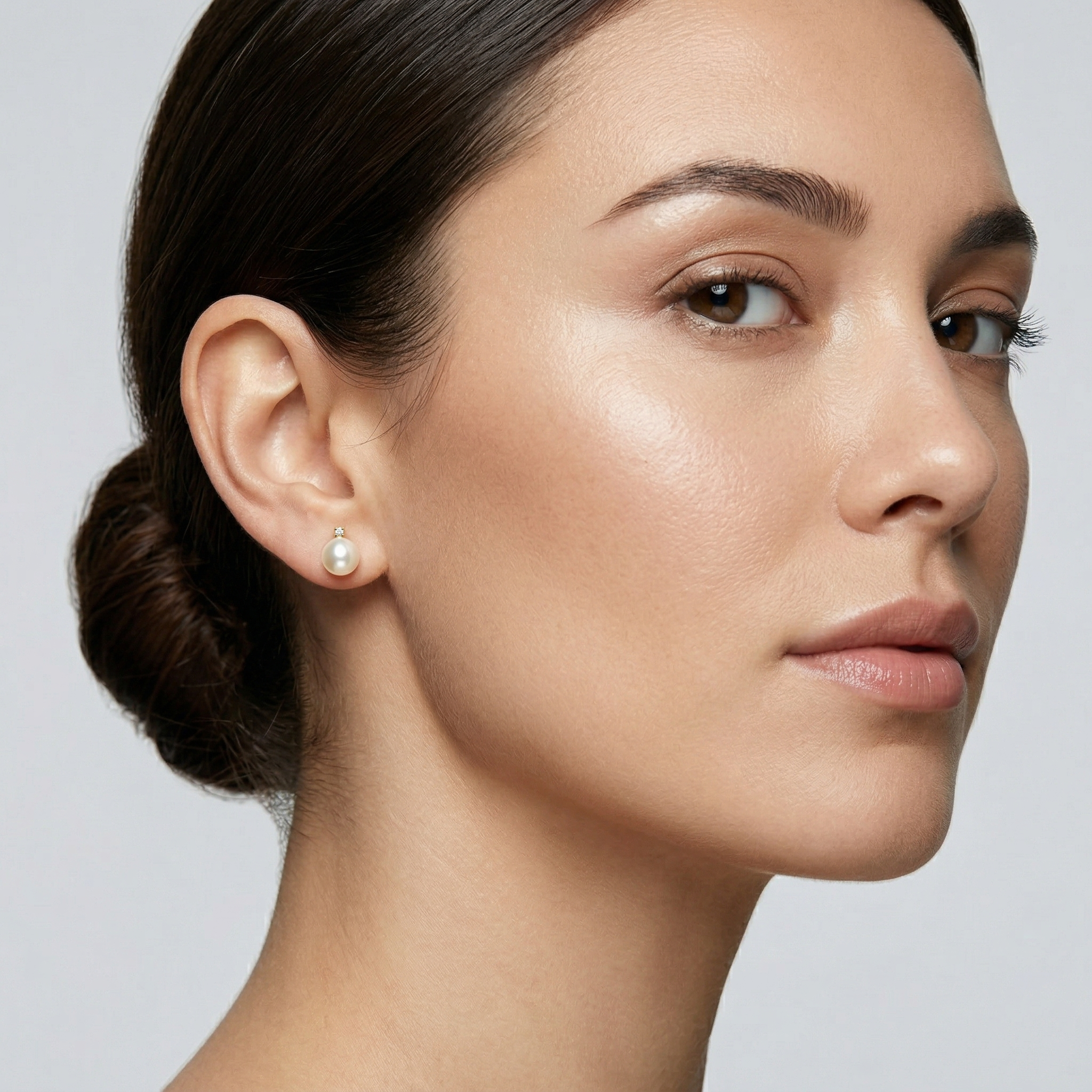 14K Gold Cultured Pearl Earrings with Diamond, June Birthstone